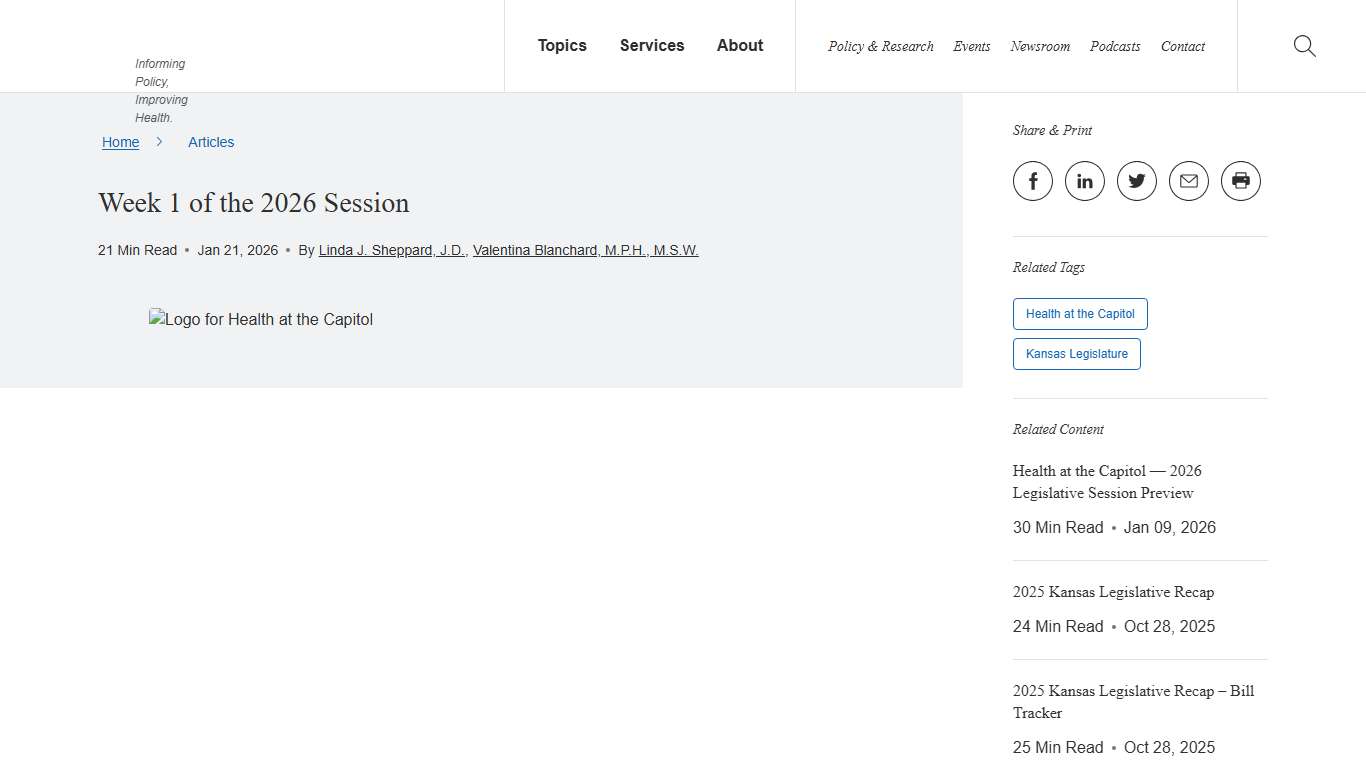 Week 1 of the 2026 Session - Kansas Health Institute
